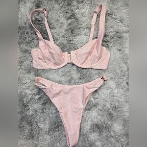 Chic Lahana Swim Light Pink Snakeskin Print Bikini Set Small W/ Underwire